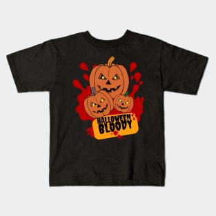 sinister pumpkin smiling family illustration Kids T-Shirt